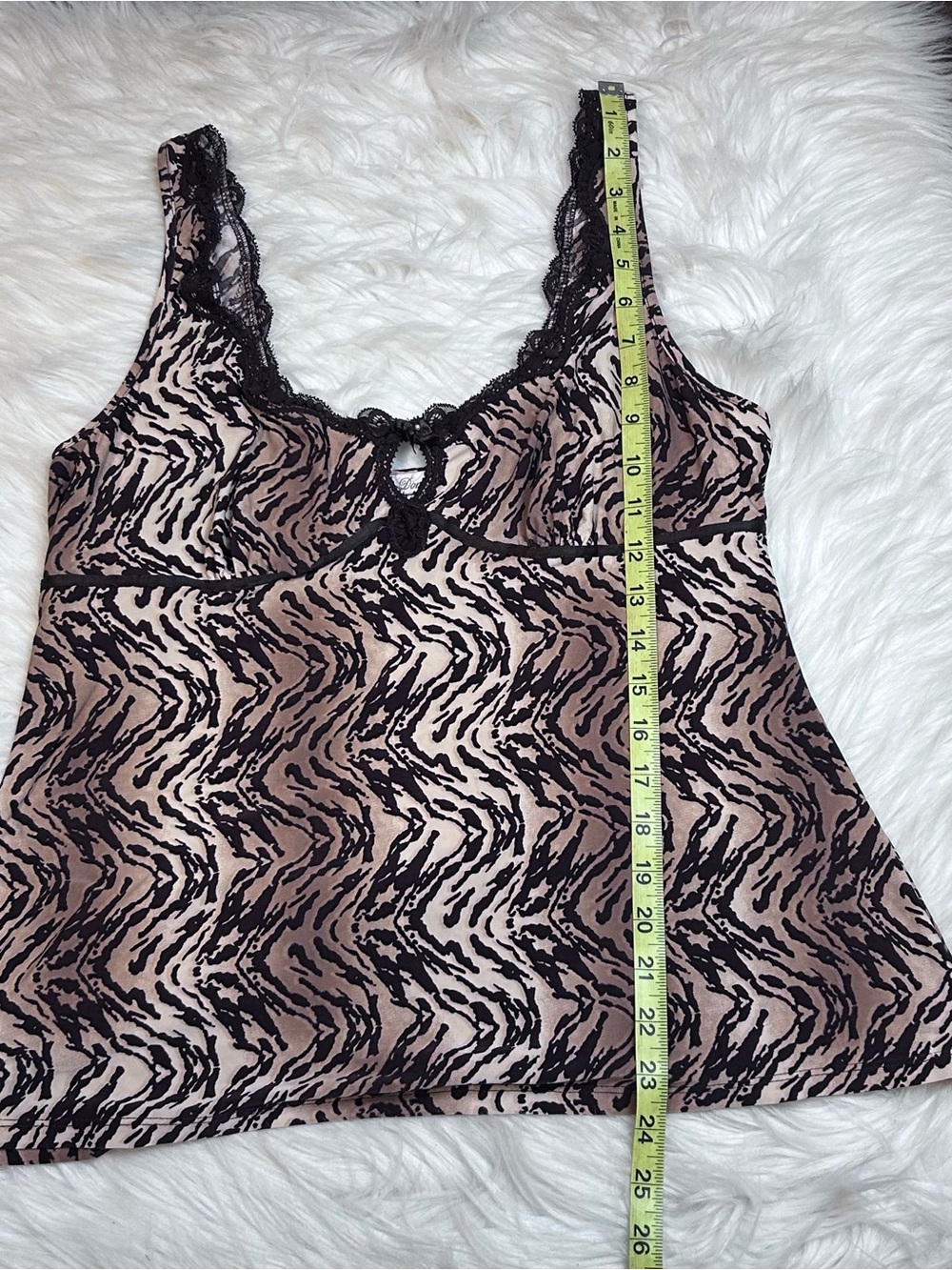 Vtg Linea Donatella Y2K Animal Print Babydoll Top Womens Size M Brown Lace 90s - Picture 8 of 11